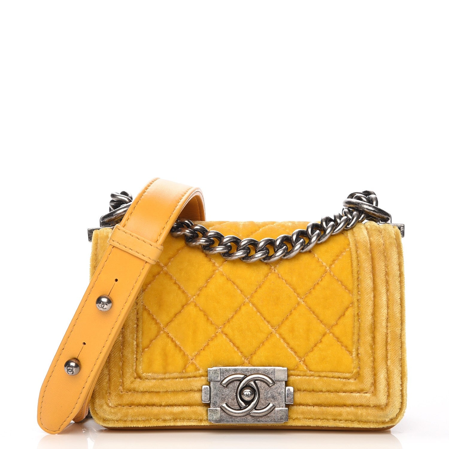 Chanel Velvet Quilted Small Boy Flap Yellow 1 of 11