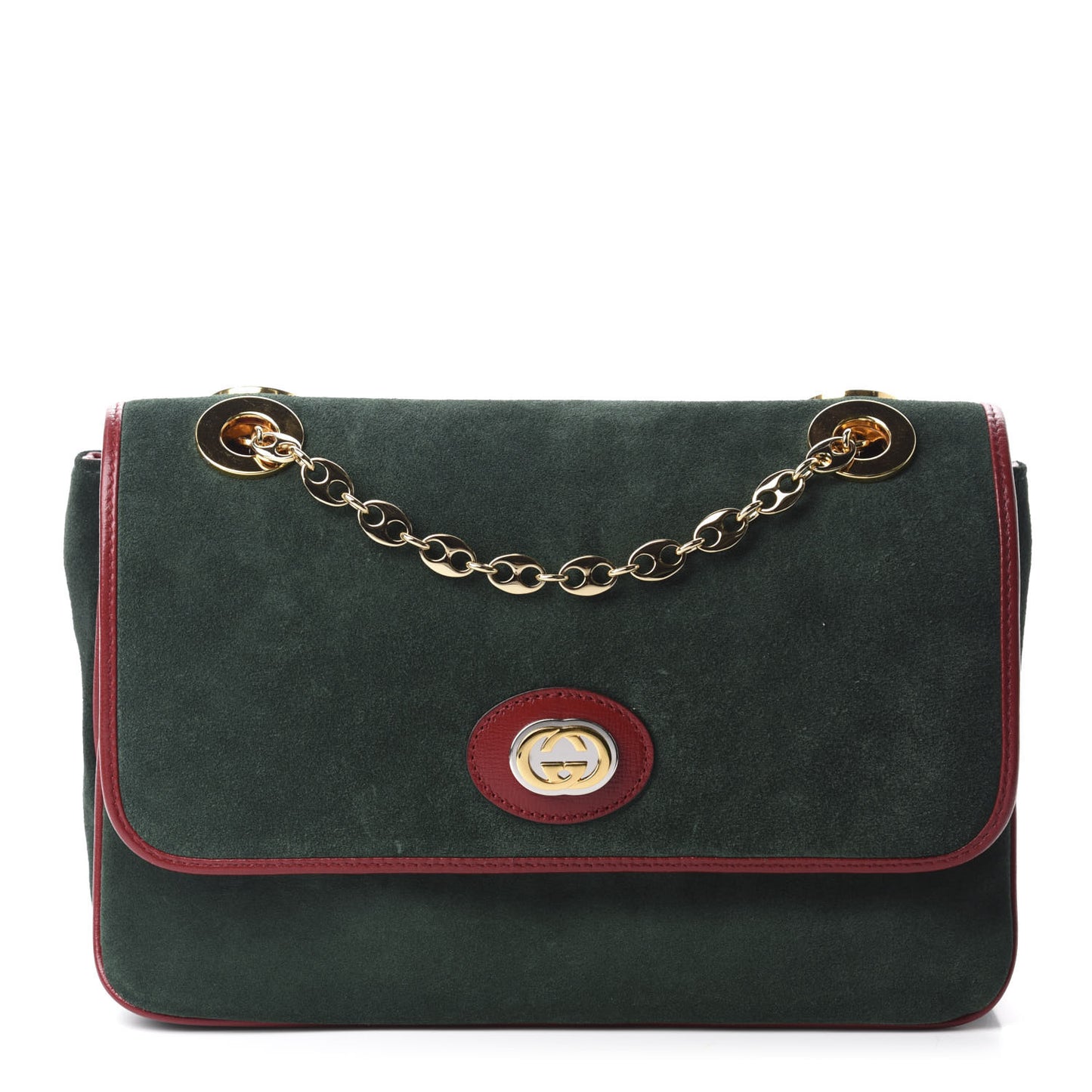 Suede Azalea Calfskin Small Marina Chain Shoulder Bag Green Red