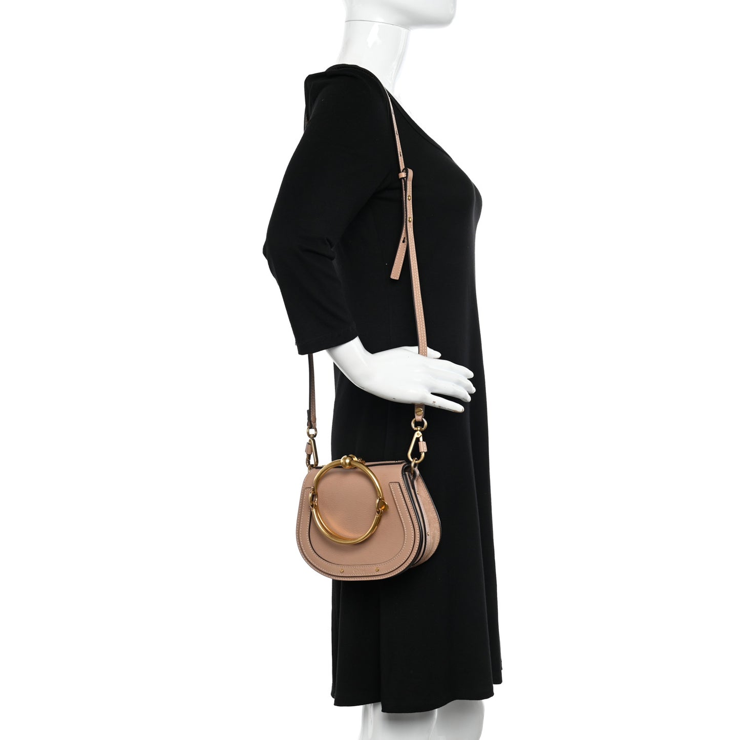 Calfskin Suede Small Nile Bracelet Bag Biscotti Beige