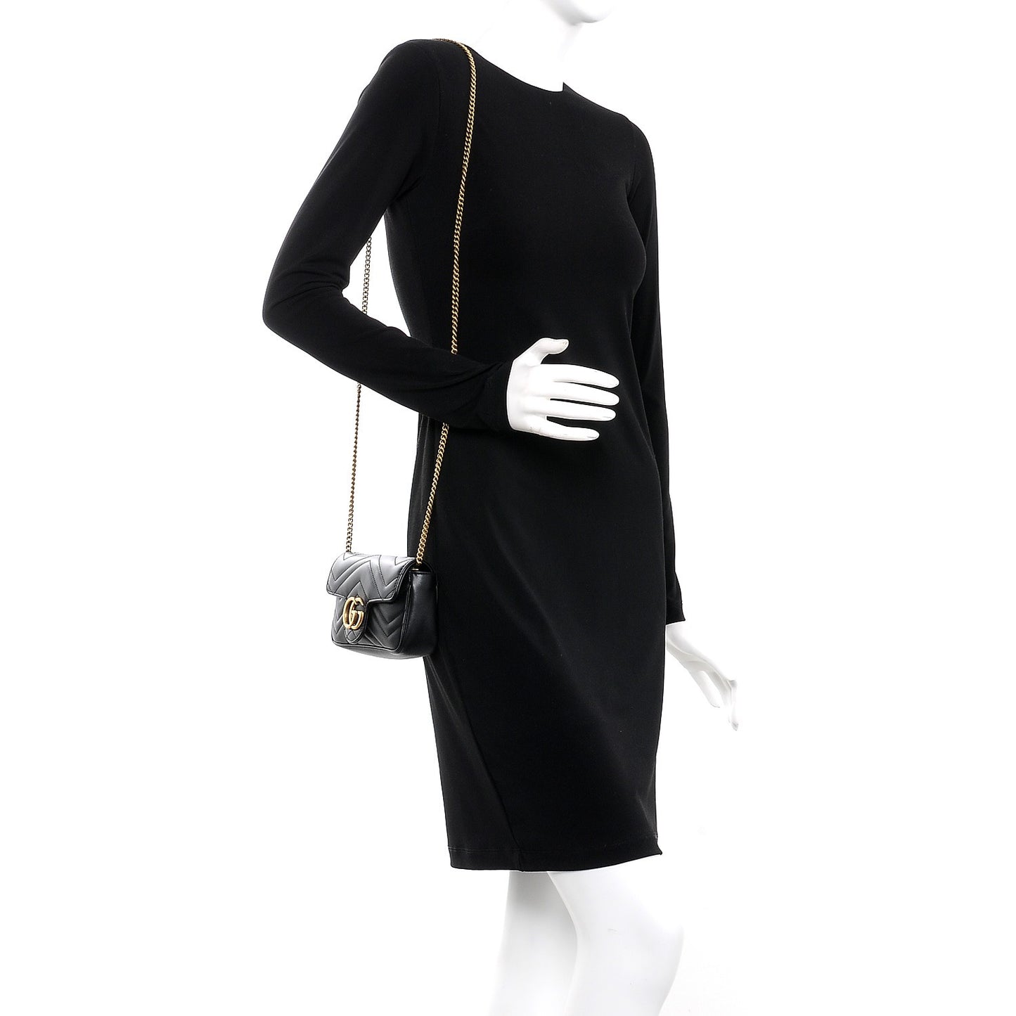 Calfskin Matelasse Super Mini GG Marmont Shoulder Bag Black