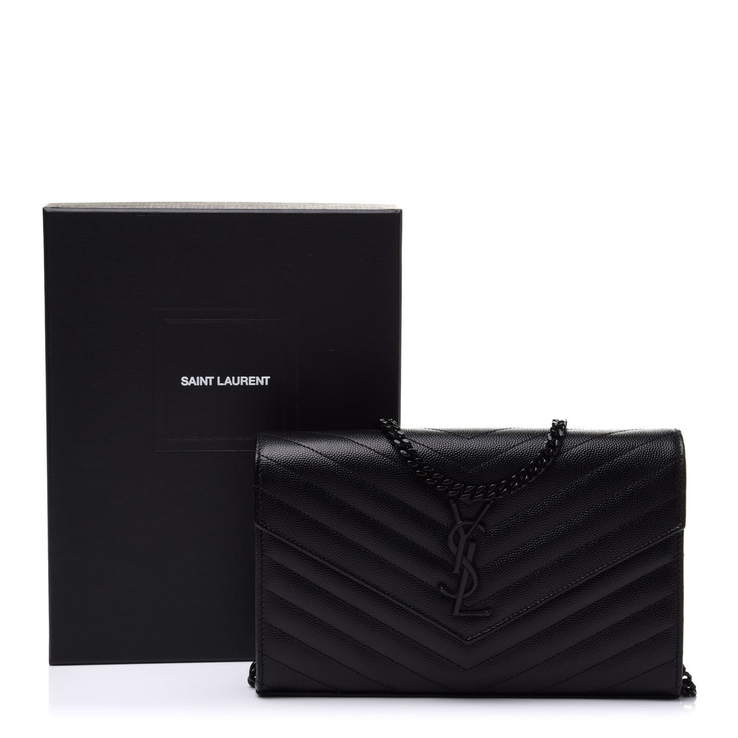 Grain De Poudre Matelasse Chevron Monogram Chain Wallet Black