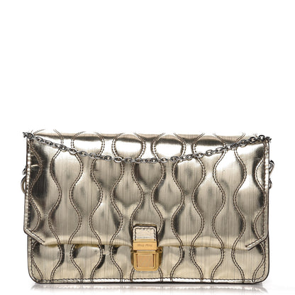 Miu Miu Metallic Calfskin Crystal Chain Clutch Pyrite 1 of 8