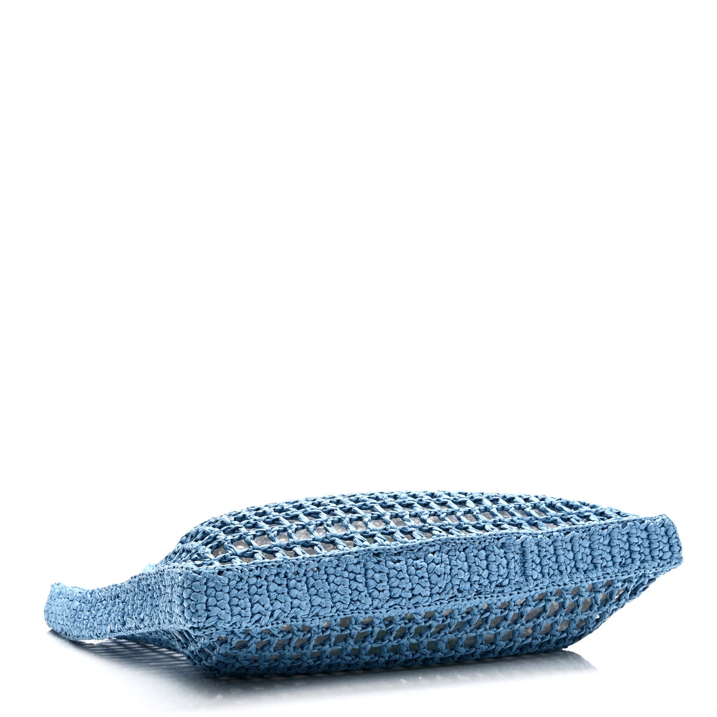 Yarn Raffia Effect Crochet Logo Embroidered Tote Bag Celeste