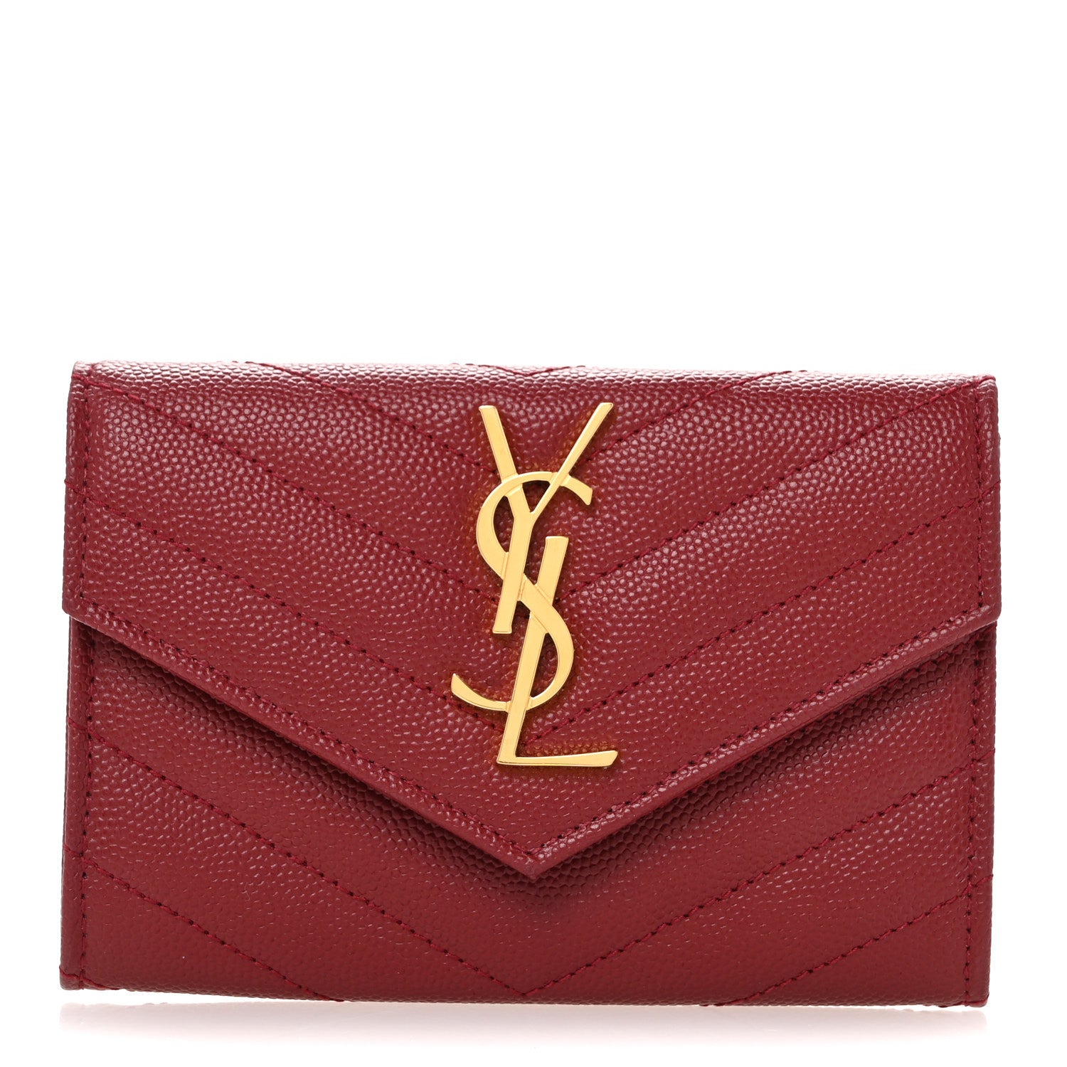 Saint Laurent Grain De Poudre Matelasse Chevron Small Monogram Envelope Wallet Opyum Red 1 of 11
