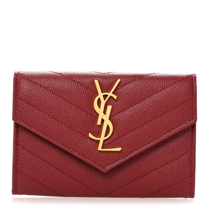 Saint Laurent Grain De Poudre Matelasse Chevron Small Monogram Envelope Wallet Opyum Red 1 of 11