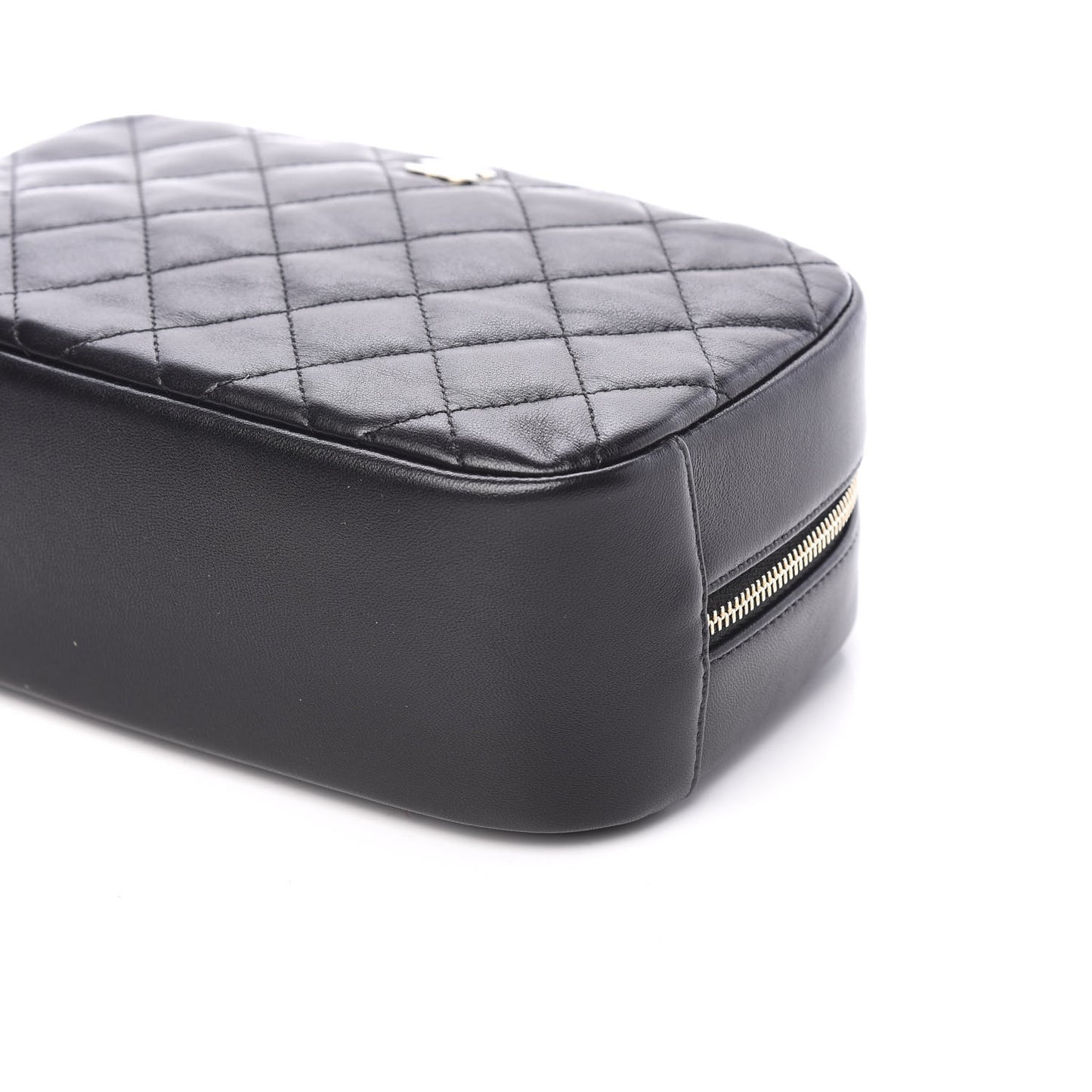 Lambskin Quilted Medium Curvy Pouch Cosmetic Case Black