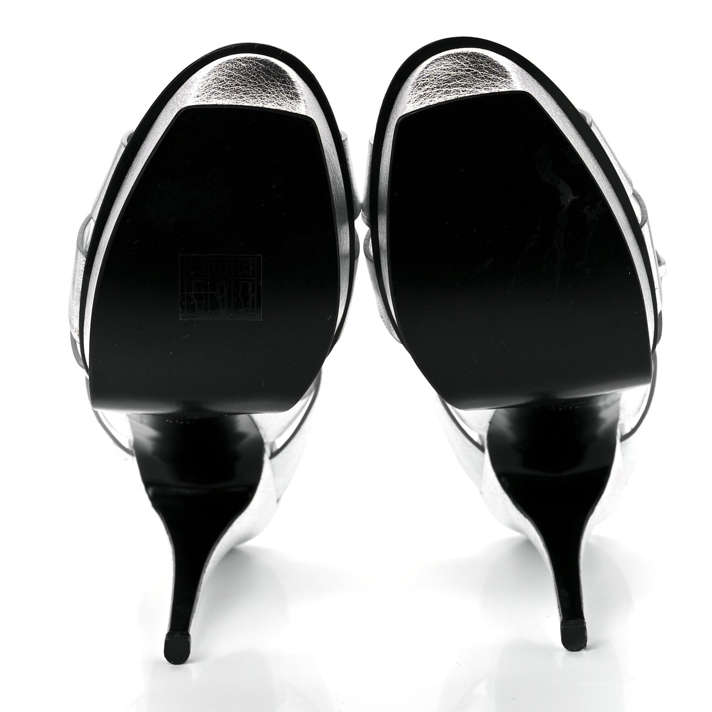 Metallic Calfskin Tribute 105 Platform Sandals 40.5 Silver