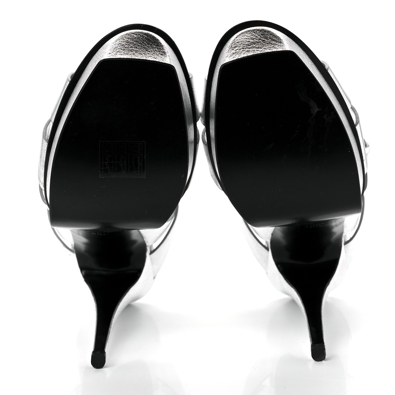 Saint Laurent Metallic Calfskin Tribute 105 Platform Sandals 40.5 Silver 5 of 7