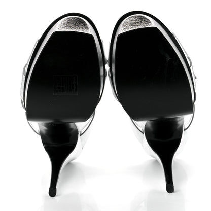 Saint Laurent Metallic Calfskin Tribute 105 Platform Sandals 40.5 Silver 5 of 7