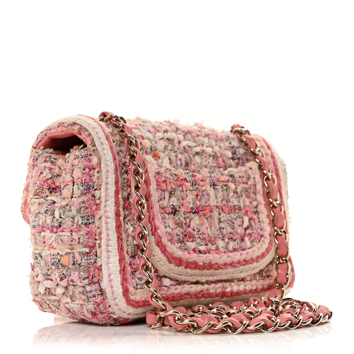 Chanel Tweed Braid Mini Flap White Pink 3 of 13