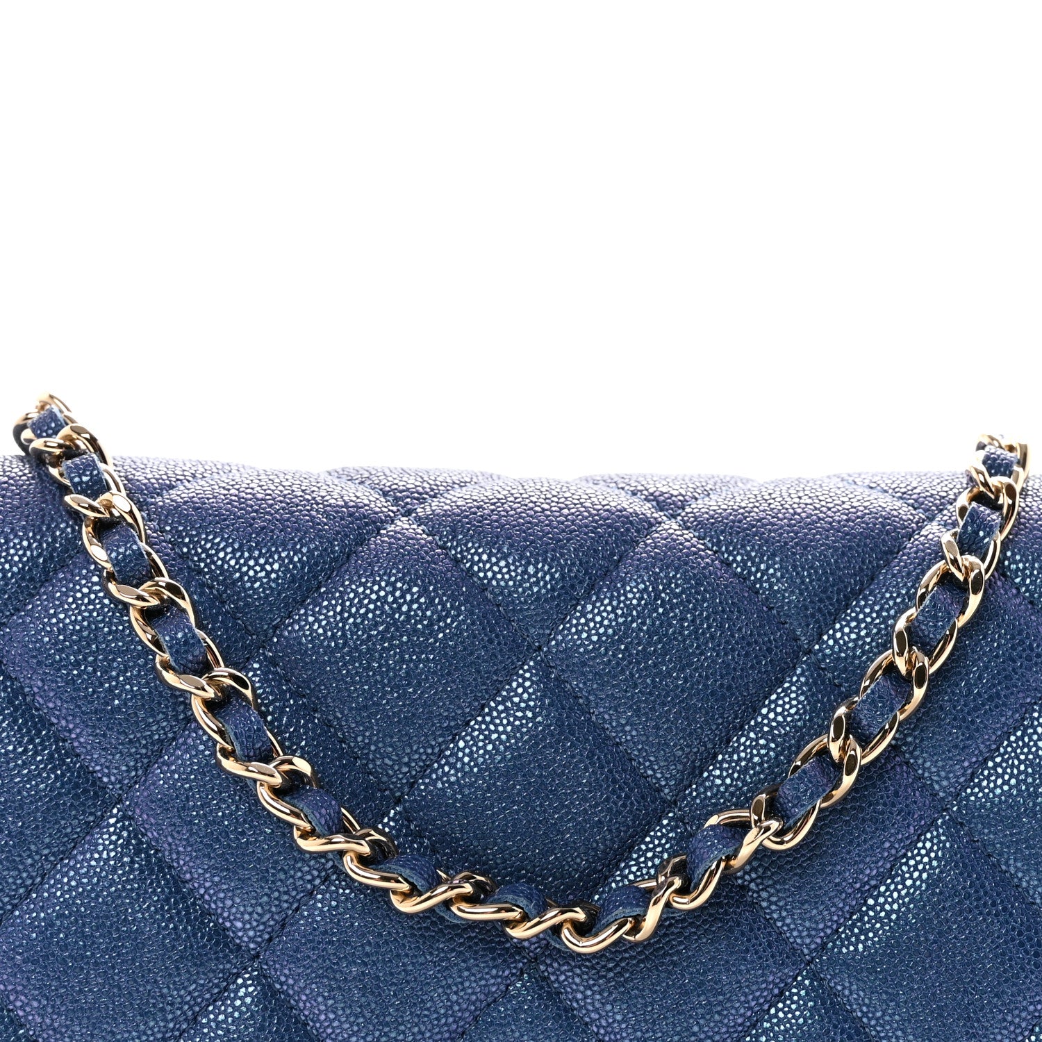 Chanel Iridescent Caviar Quilted Wallet on Chain WOC Dark Blue 9 of 11