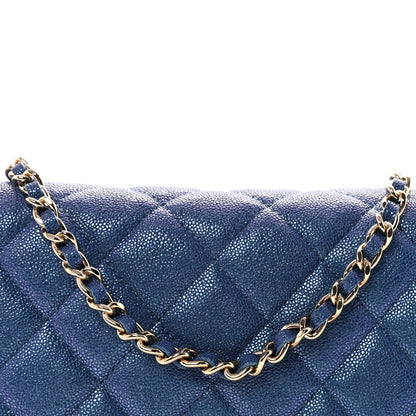 Chanel Iridescent Caviar Quilted Wallet on Chain WOC Dark Blue 9 of 11
