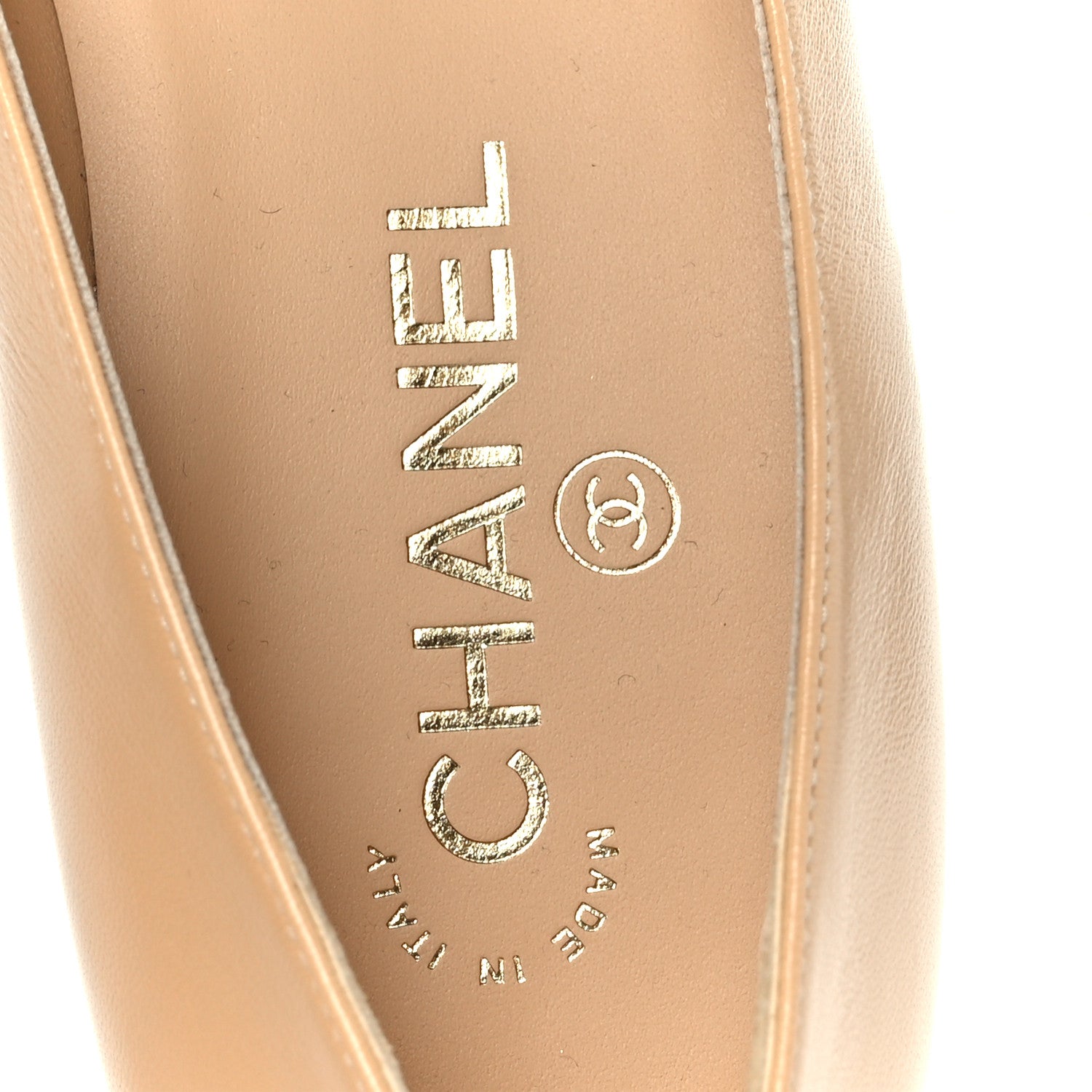 Chanel Shiny Lambskin Grosgrain Pointed Toe CC Ballet Flats 37.5 Beige Black 7 of 10