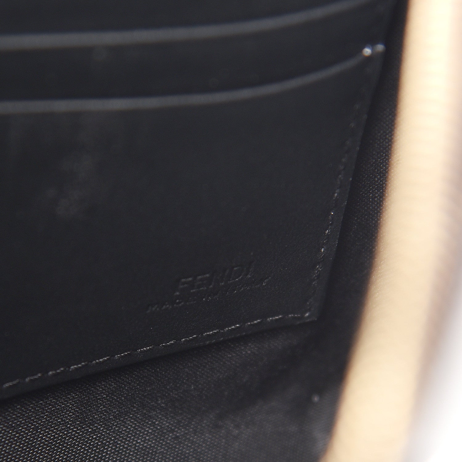 Fendi Glazed Fabric Vitello Century FF 1974 Stamp Patch Small FFreedom Flat Pouch Mogano Panna Black 6 of 10