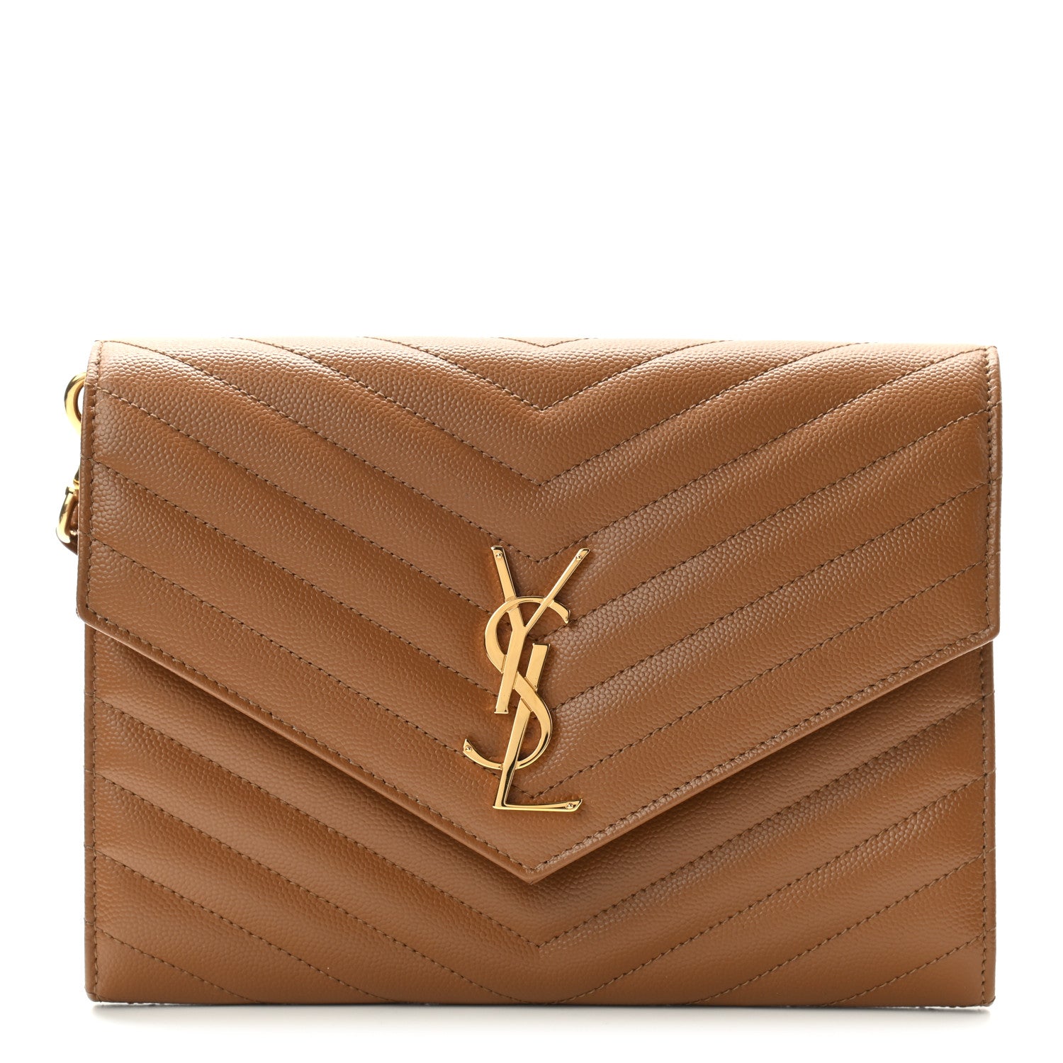 Saint Laurent Grain De Poudre Matelasse Chevron Monogram Cassandre Flap Pouch Natural Dark 1 of 7