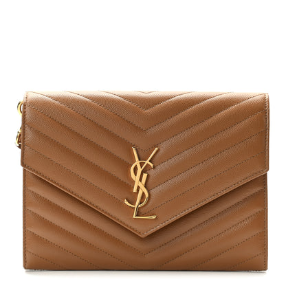 Saint Laurent Grain De Poudre Matelasse Chevron Monogram Cassandre Flap Pouch Natural Dark 1 of 7