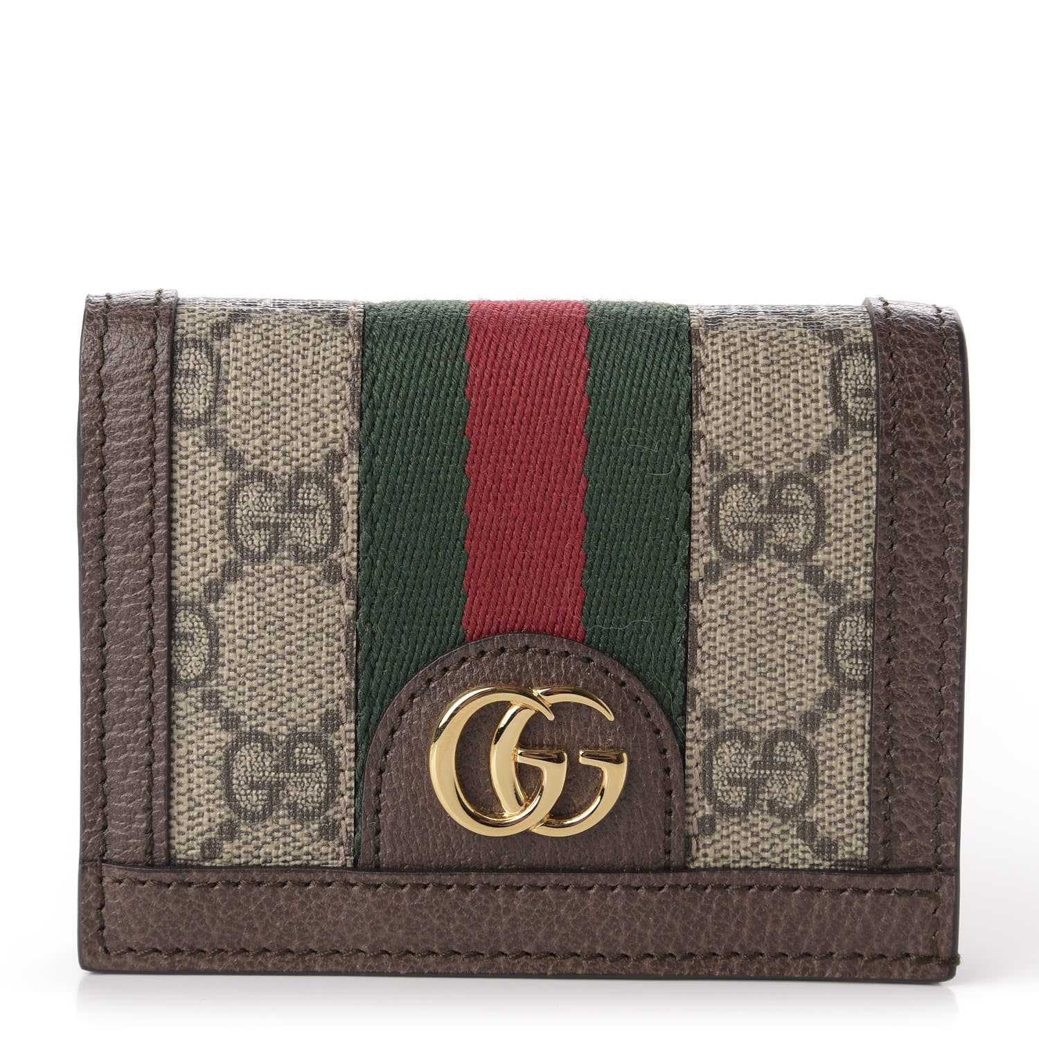 Gucci GG Supreme Monogram Web Ophidia Card Case Beige New Acero 1 of 7