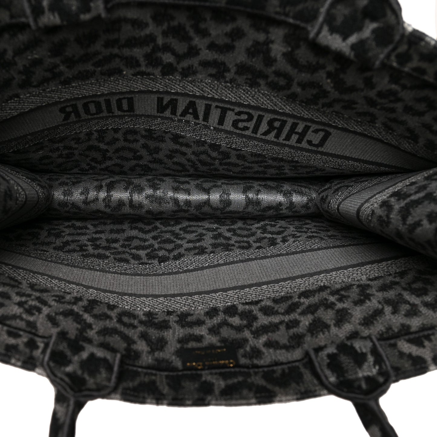 Canvas Mizza Embroidered Large Leopard Book Tote Grey