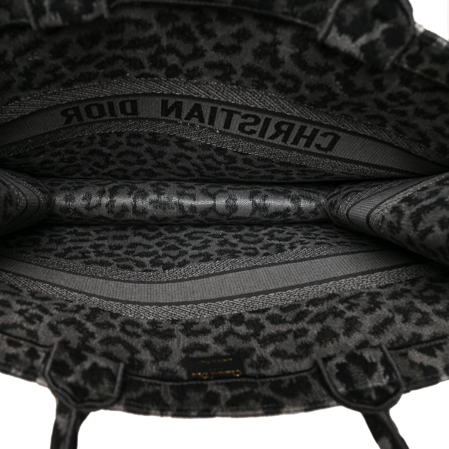 Christian Dior Canvas Mizza Embroidered Large Leopard Book Tote Grey 4 of 11