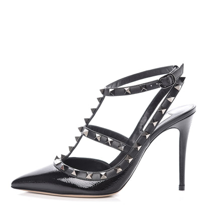Valentino Garavani Patent Rockstud Ankle Strap Pumps 37.5 Black 1 of 7