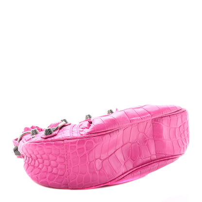 Balenciaga Extra Supple Calfskin Crocodile Embossed XS Le Cagole Shoulder Bag Lipstick Pink 4 of 10