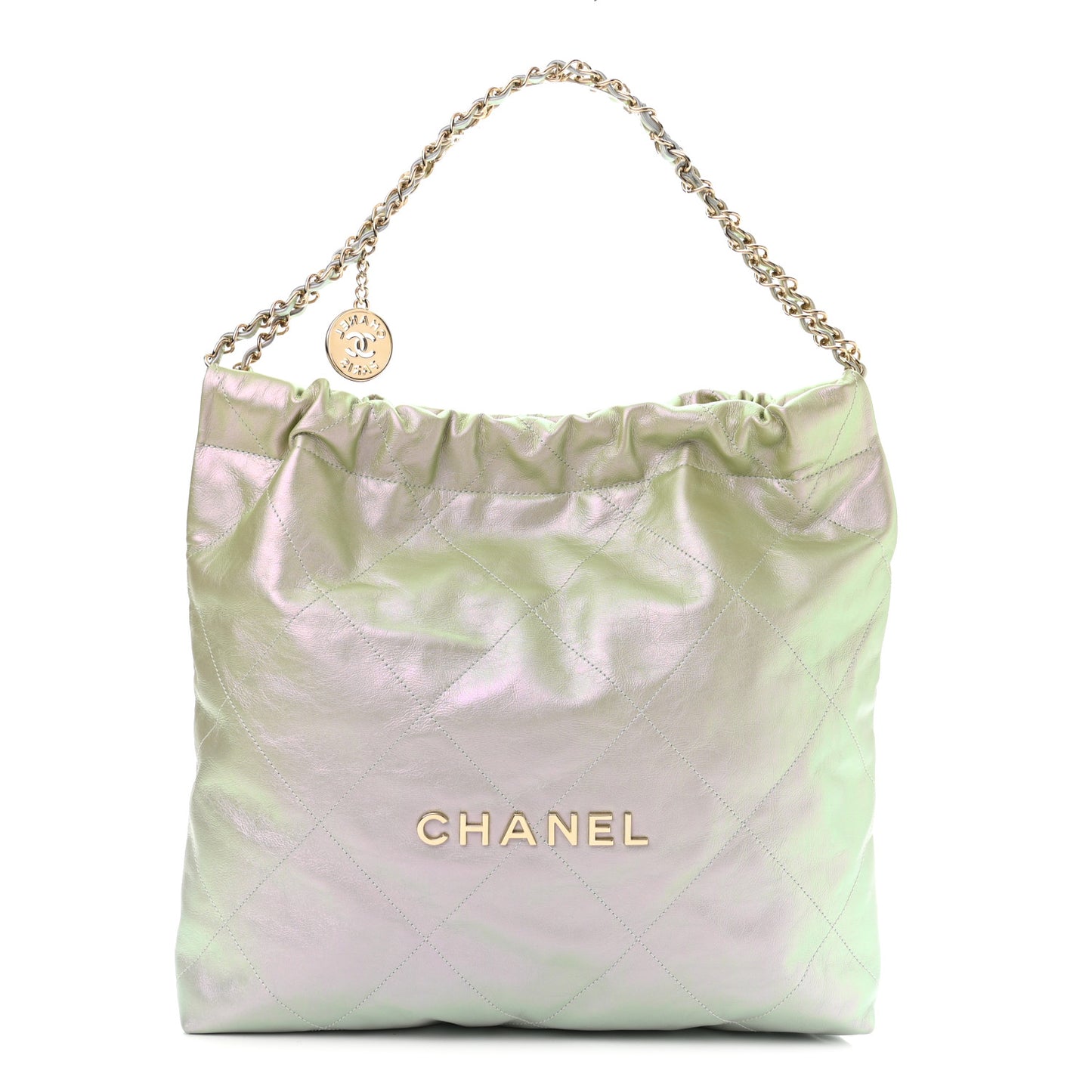 Iridescent Calfskin Quilted Chanel 22 Blue Green