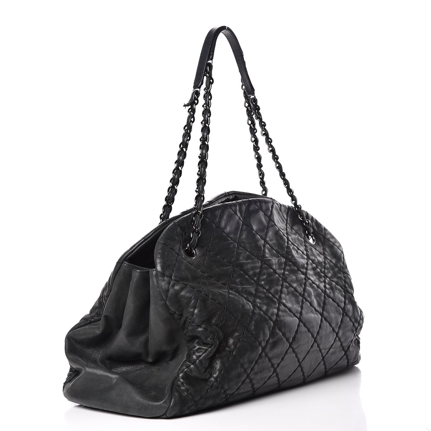 Iridescent Calfskin Large Just Mademoiselle Bowling Bag Black