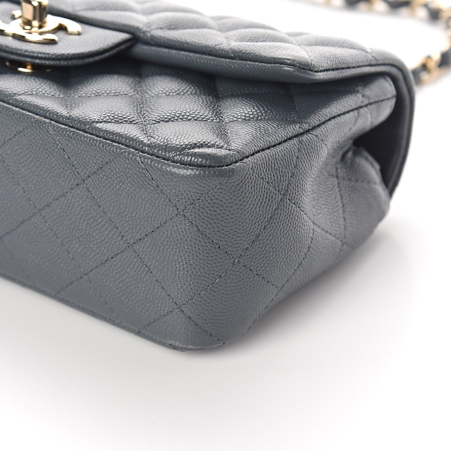 Caviar Quilted Mini Rectangular Flap Dark Grey