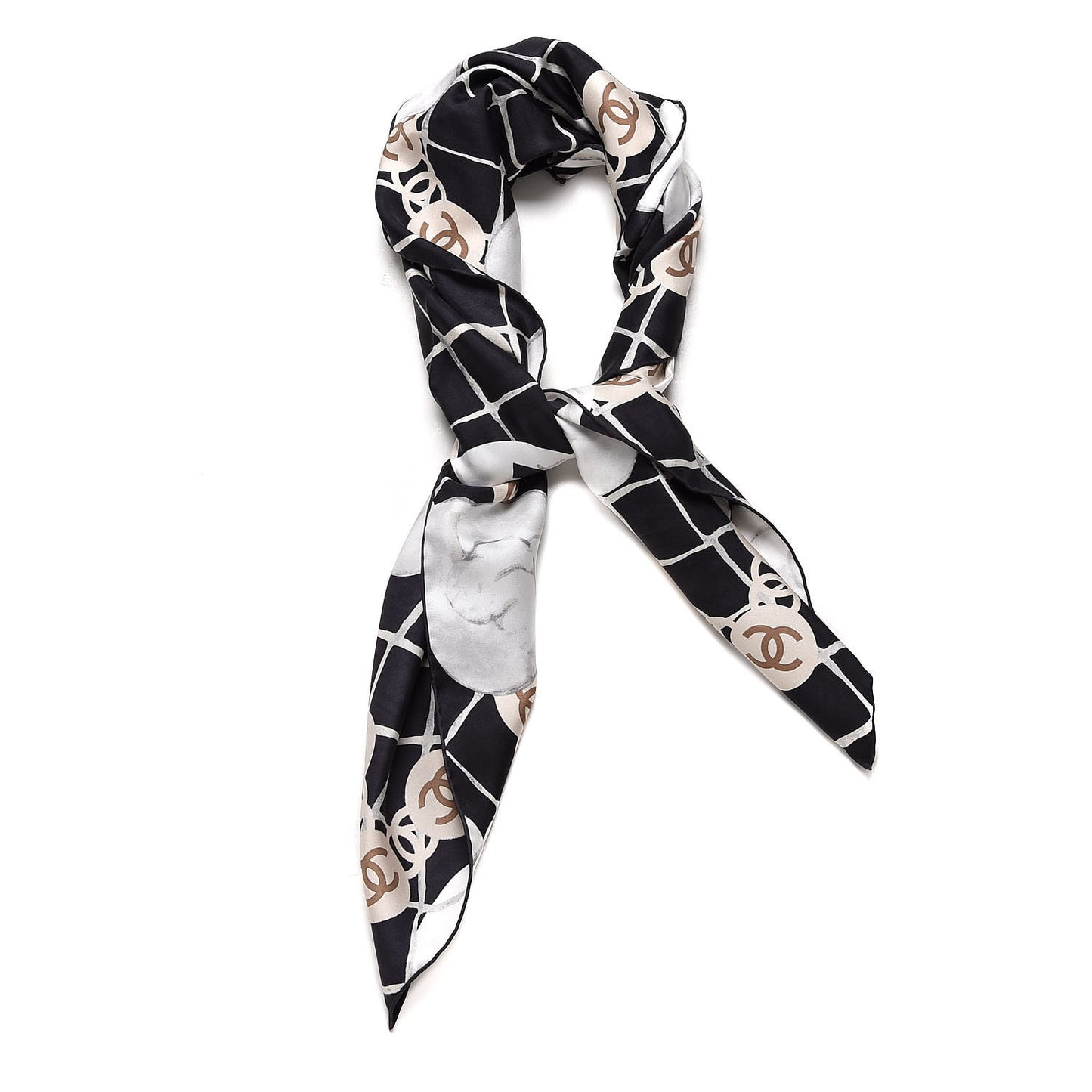 Silk CC Camellia Scarf White Black