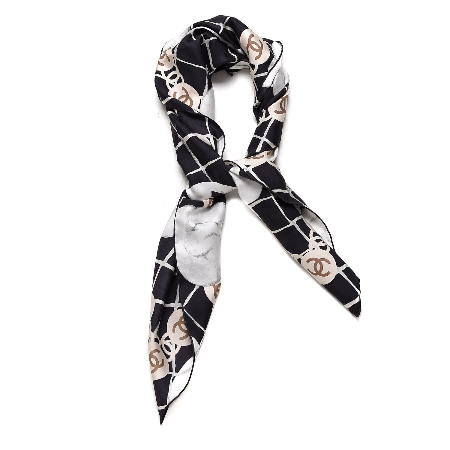 Chanel Silk CC Camellia Scarf White Black 3 of 5