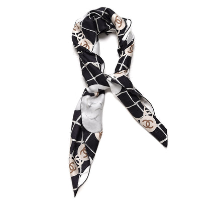 Chanel Silk CC Camellia Scarf White Black 3 of 5