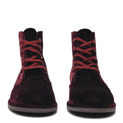 Chanel Velvet CC Lace Up Boots 41.5 Burgundy 2 of 10
