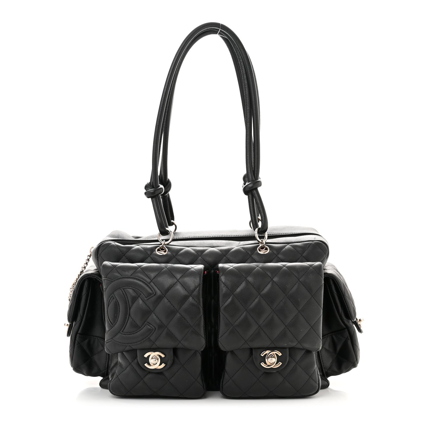 Calfskin Quilted Large Cambon Multipocket Reporter Black
