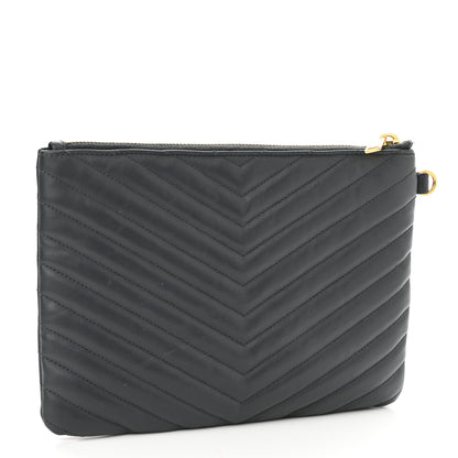 Saint Laurent Calfskin Matelasse Chevron Monogram A5 Wristlet Dark Smog 3 of 9