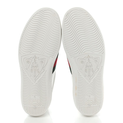 Gucci Miro Soft Calfskin Laminated Ayers Web Bee Embroidered Mens Ace Sneakers 7.5 White Red Flame Green 6 of 10