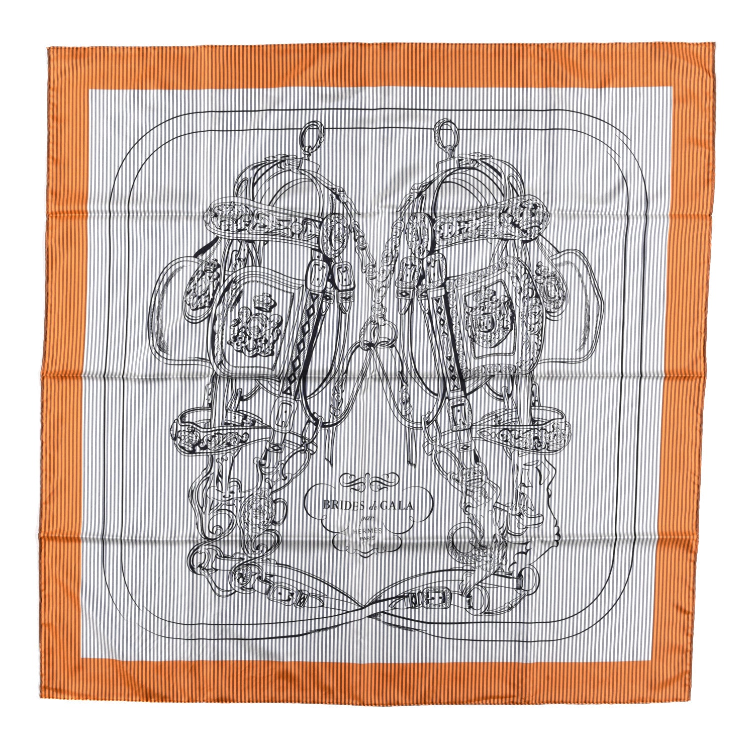 Hermes Silk Carre Eyeliner Brides De Gala Scarf 90 Orange Blue Black 1 of 4