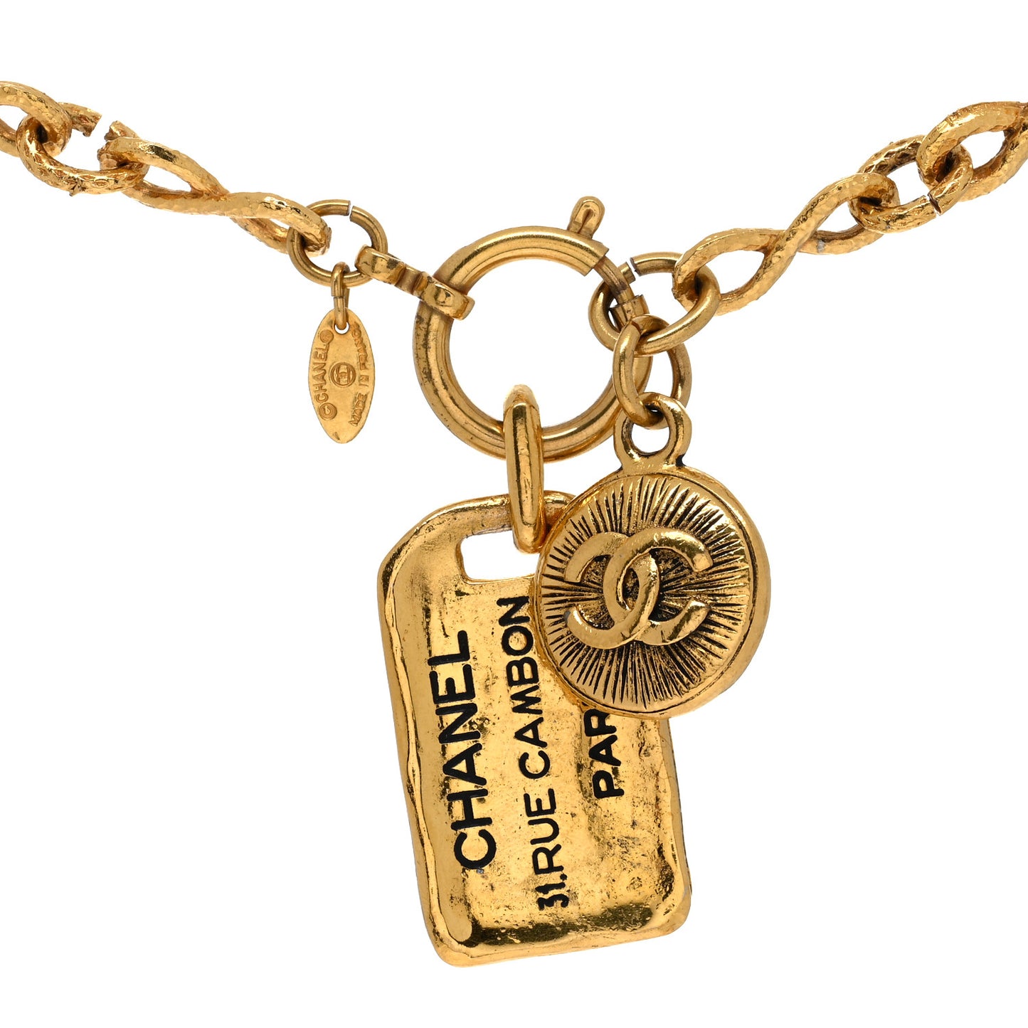 CC Medallion 31 Rue Cambon Tag Pendant Necklace Gold