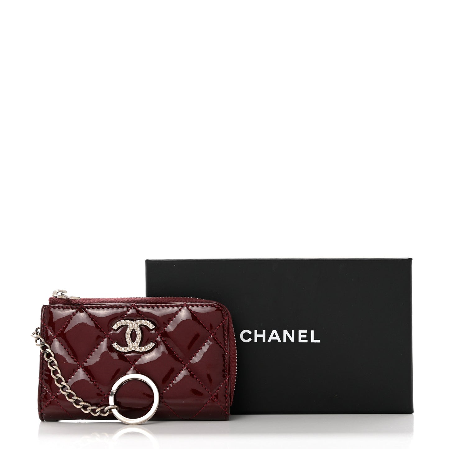Patent Quilted Brilliant Key Holder Case Light Burgundy