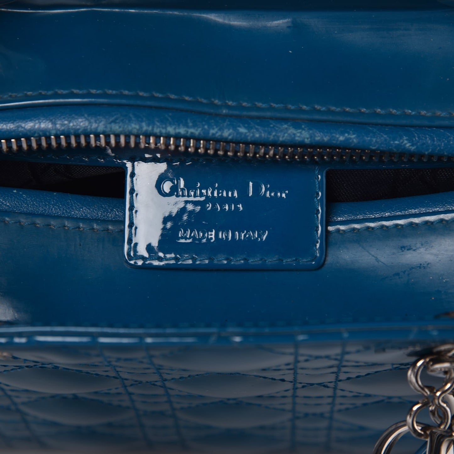 Patent Cannage Medium Lady Dior Blue