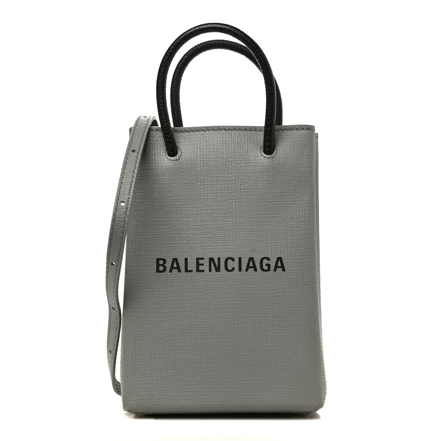Squared Calfskin Logo Shopping Phone Holder Bag Balenciaga Grey
