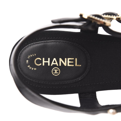 Chanel Lambskin Pearl Thong Sandals 40 Black 7 of 8