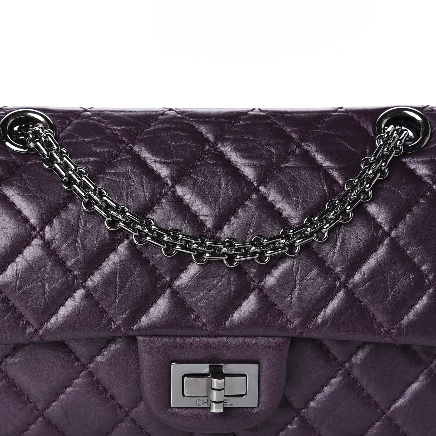 Aged Calfskin Quilted 2.55 Reissue 224 Flap Purple