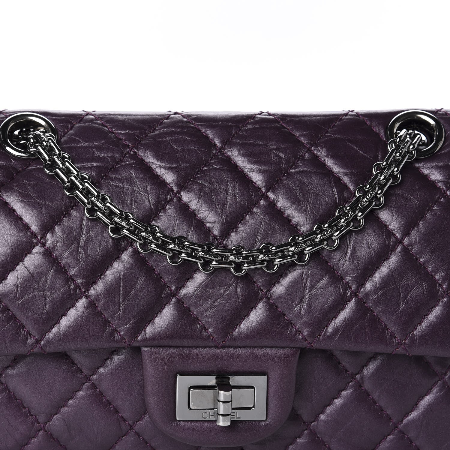Chanel Aged Calfskin Quilted 2.55 Reissue 224 Flap Purple 10 of 11
