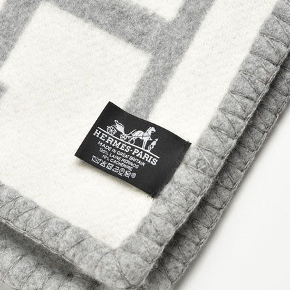 Hermes Wool Cashmere Avalon III Blanket Ecru Gris Clair 4 of 4