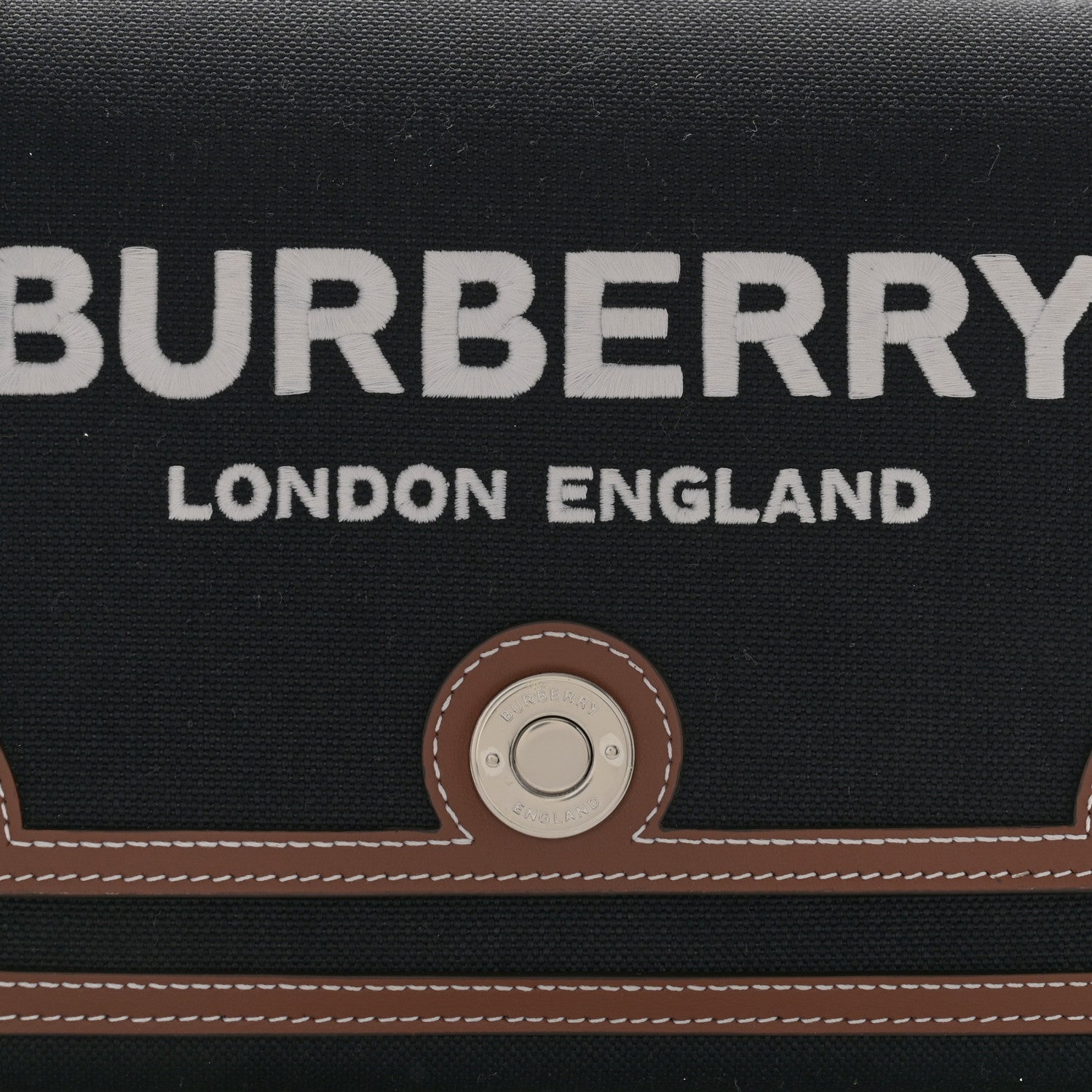 Burberry Canvas Horseferry Print Note Crossbody Bag Black Tan 7 of 9