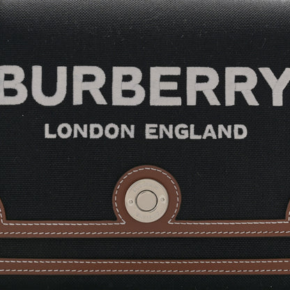 Burberry Canvas Horseferry Print Note Crossbody Bag Black Tan 7 of 9