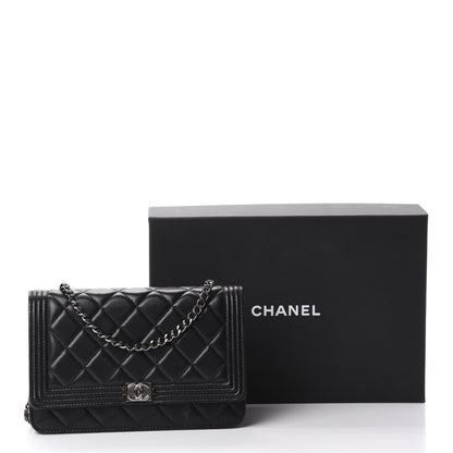 Chanel Lambskin Quilted Boy Wallet On Chain WOC Black 12 of 12