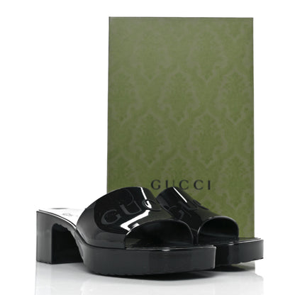 Gucci Rubber Gucci Logo Womens Platform 20/60mm Slide Sandals 39 Black 9 of 9