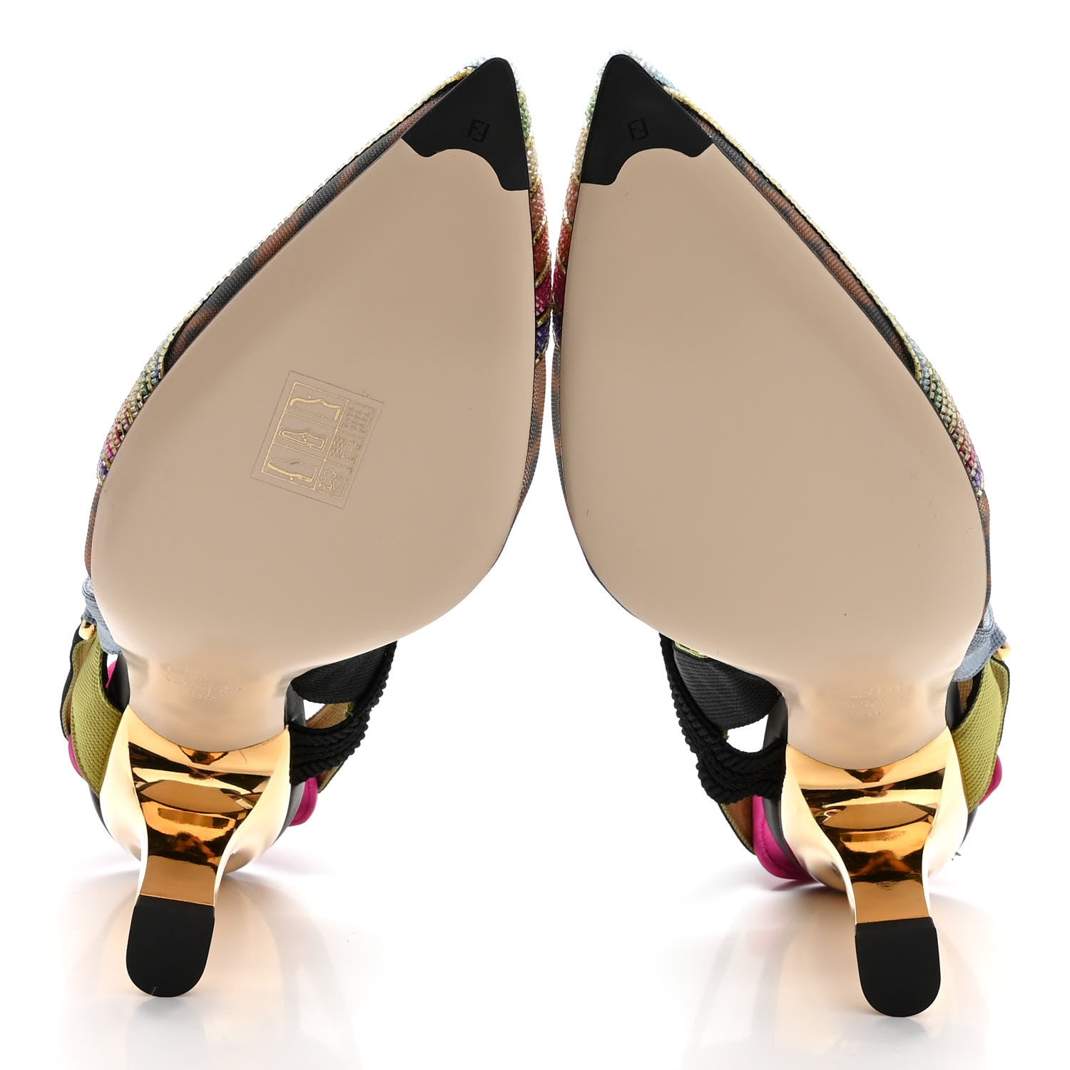 Fendi Technical Mesh FF Rainbow Beaded Colibri 85mm Slingback Pumps 39 Tobacco Black Multicolor 5 of 11