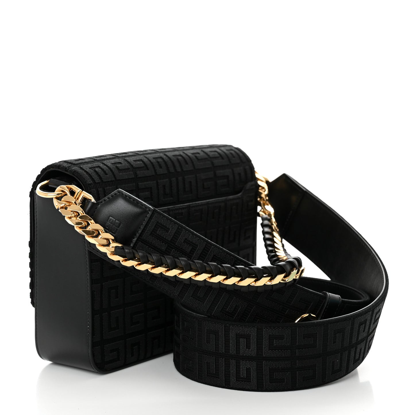Canvas Woven Embroidered Medium 4G Bag With Chain Black